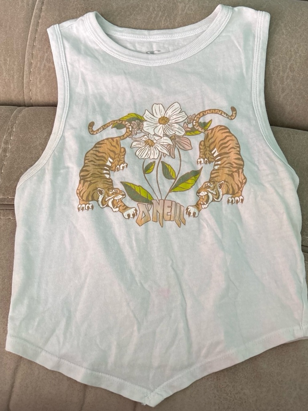 O'Neill White Tank Top with Twin Tiger & Floral Graphic